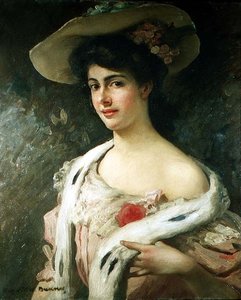Retrato da mulher do artista usando um chapéu