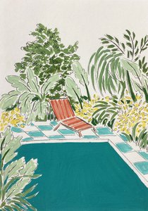 Relaxante jardim junto à piscina