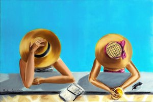 Na piscina, 2023 (óleo sobre tela) de Ruslana Levandovska