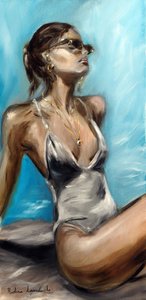 Junto à piscina, 2022 (óleo sobre tela) de Ruslana Levandovska