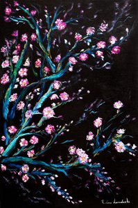 Flores de cerejeira em preto, 2024 (óleo sobre tela) de Ruslana Levandovska