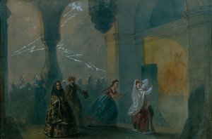 Cenografia da peça The Storm de A. Ostrovsky, meados do século XIX. de Russian Master