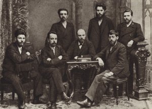 Lênin com um grupo de membros da Liga de Luta de São Petersburgo pela Emancipação da Classe Trabalhadora, São Petersburgo, fevereiro de 1897 de Russian Photographer