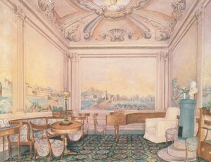 Interior da sala de recepção em uma mansão, 1840-50s (wc no papel) de Russian School