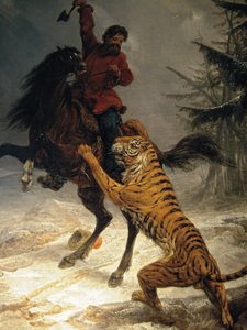 Tigre siberiano atacando um cossaco