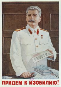 Cartaz soviético de Stalin lendo um telegrama, 1949