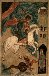 São Jorge e o Dragão, ícone russo de Vologda, século XV (têmpera no painel)