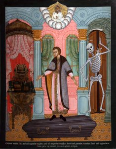 Homem mortal Parábola, início do século 18. de Russian icon.