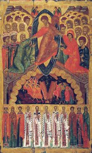 A Descida ao Inferno, com Santos Selecionados, final do século XV. de Russian icon.