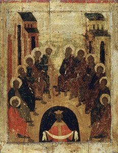 A Descida do Espírito Santo sobre os Apóstolos, c1410. de Russian icon.