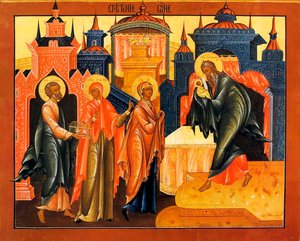 A Apresentação de Jesus no Templo, início do século XIX. de Russian icon.