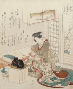 Uma menina com dois gatos de Ryuryukyo Shinsai