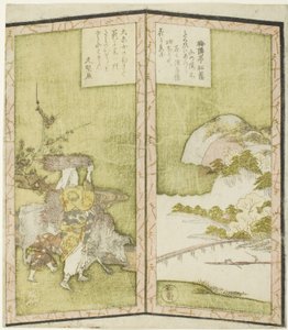 Paisagem e Oharame (uma mulher de Ohara), de um hexáptico sem título representando um par de biombos de Ryuryukyo Shinsai