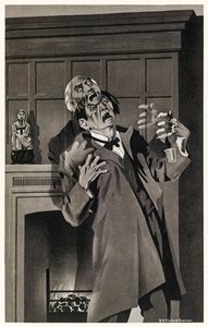 As características pareciam derreter e alterar" do "Strange Case of Dr Jekyll and Mr Hyde" de Robert Louis Stevenson (1850-1894) Ilustração de S.G. Hulme Beam (1887-1932) para uma edição de 1930. de S. G. Hulme Beamam