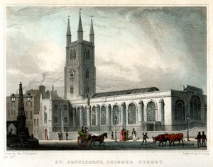 Igreja do St Sepulchres, Skinner Street, cidade de Londres, c1830.
