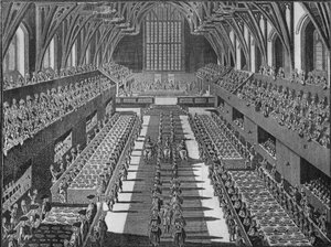 O interior de Westminster Hall no banquete de coroação do rei George II, 1727 1911 de S Moore