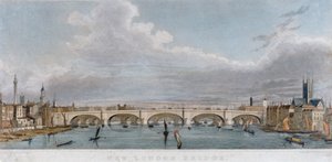 Vista da ponte de Londres do oeste com barcos no rio Tâmisa, 1829 de S Rogers