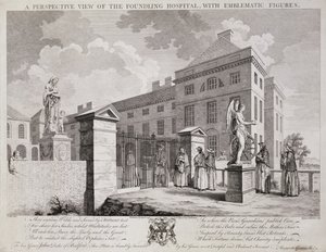 Uma vista em perspectiva do Foundling Hospital com Figuras Emblemáticas, 1749 de S. Vale