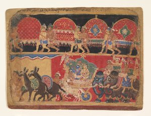 Krishna e as donzelas Kshatriya seguem para Dwarka..., Ka. 1520-30. de Sa Nana