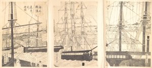 Navios estrangeiros offshore em Yokohama, século XIX.