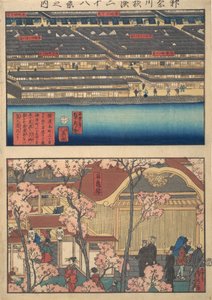 Duas Vistas: Waterfront em Kaigan-cho, 3-chome e 4-chome, e a entrada para t..., 4º mês, 1860.