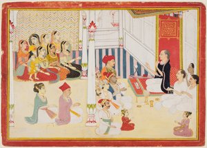 Professor Svetambara Jain dando instruções, c. 1750-60. de Sahib Ram