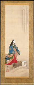 Lady Ise At A Waterfall (tinta e cor sobre seda) de Sakai Hoitsu