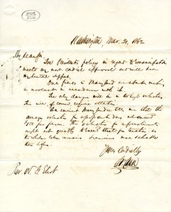 Carta assinada por S.P. Chase, Washington, a W.G. Eliot, 31 de março de 1862 de Salmon P. Chase