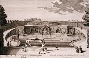Grande fonte no jardim do Príncipe de Schwarzenberg, Viena, gravada por Georg-Daniel Heumann (1691-1759), publicada c.1724-37 (gravura) (ver também 170853)