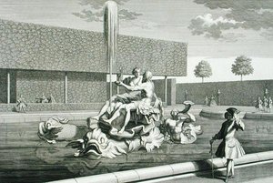 A fonte de Netuno e Thetis no Belvedere Palace, Viena, gravada por Jakob Gottlieb Thelott (c.1711-75), publicada c.1730-40 (gravura)