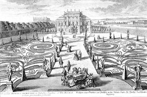 Vista de um Jardim e Casa em Josefstadt, Viena, gravada por Johann August Corvinus (1683-1738) (gravura)