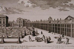 Vista de uma das laranjeiras no jardim do Príncipe de Schwarzenberg, Viena, gravada por Georg-Daniel Heumann (1691-1759), publicada c.1724-37 (gravura) (ver também 170855)