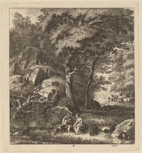 Um pastor e uma jovem com os pés em um riacho, 1764.