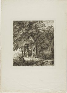 Ninfa escondida numa árvore, prato oito de Paysages Dédiés à M. Warelet de Salomon Gessner