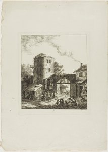Procissão através de um portão rústico de Salomon Gessner