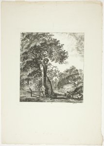 Ovelha junto a uma estátua de Pan, prato cinco de Paysages Dédiés à M. Warelet de Salomon Gessner