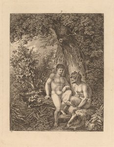 Dois sátiros em uma floresta de Salomon Gessner