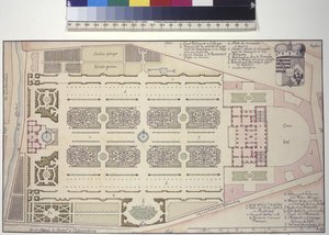 Página inteira: Palácio do jardim do Liechtenstein - planta baixa (desenho a caneta e tinta) de Salomon Kleiner