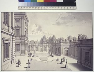 Página inteira: vista dos jardins do Palácio do Liechtenstein de Salomon Kleiner