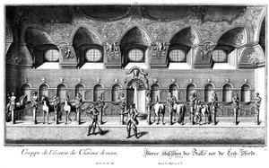 Vista interior do estábulo para os cavalos pessoais de Salomon Kleiner