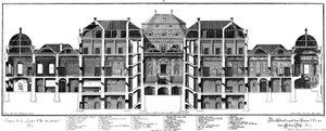 Secção longitudinal através do palácio do lado da corte de honra de Salomon Kleiner