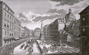 Vista de uma procissão no Graben gravada por Georg-Daniel Heumann (1691-1759) de Salomon Kleiner