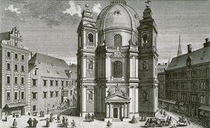 Vista da Peterskirche, Viena gravada por Johann Bernard Hattinger