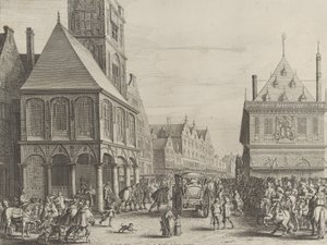 Magistrados da cidade se despedindo de Maria de Médici perante a prefeitura, de Caspar Barlaeus..., 1638. de Salomon Savery