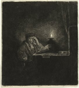 Estudante em uma mesa à luz de velas de Salomon Savery