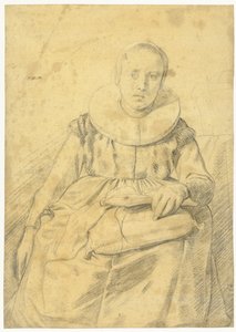 Retrato de uma mulher sentada com um rufo rígido