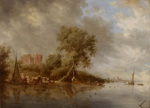 Paisagem do rio com as ruínas do castelo de Egmond, 1641. de Salomon van Ruisdael or Ruysdael