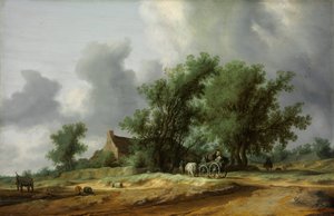 Estrada nas Dunas com um carro - Peinture de Salomon Jacobsz van Ruisdael(1600/3-1670) - 1631 - Óleo sobre madeira - 56x86,4 - Szepmuveszeti Muzeum, Budapeste de Salomon van Ruisdael or Ruysdael