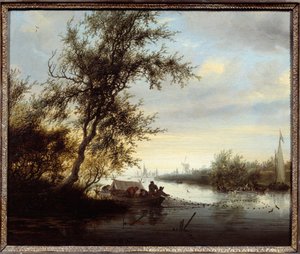 Irmãs num Barco Pintura por Solomon Van Ruisdael (Ruysdael) (1600-1670) (ec.flam.) Compiegne do século XVII, museu do castelo de Salomon van Ruisdael or Ruysdael