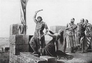 Alonso de Guzman atira o seu punhal a Don Juan (litografia) de Salvador (after) Martinez Cubells
